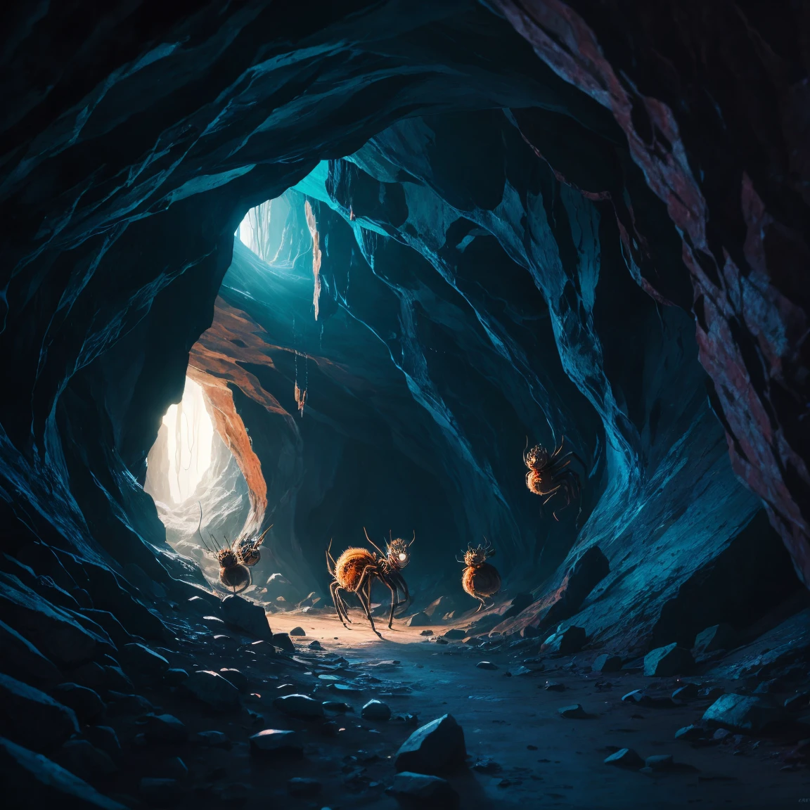 Spiders in a cave.