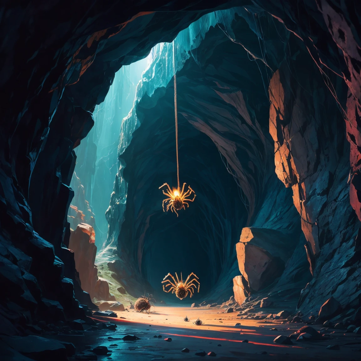 Spiders in a cave.
