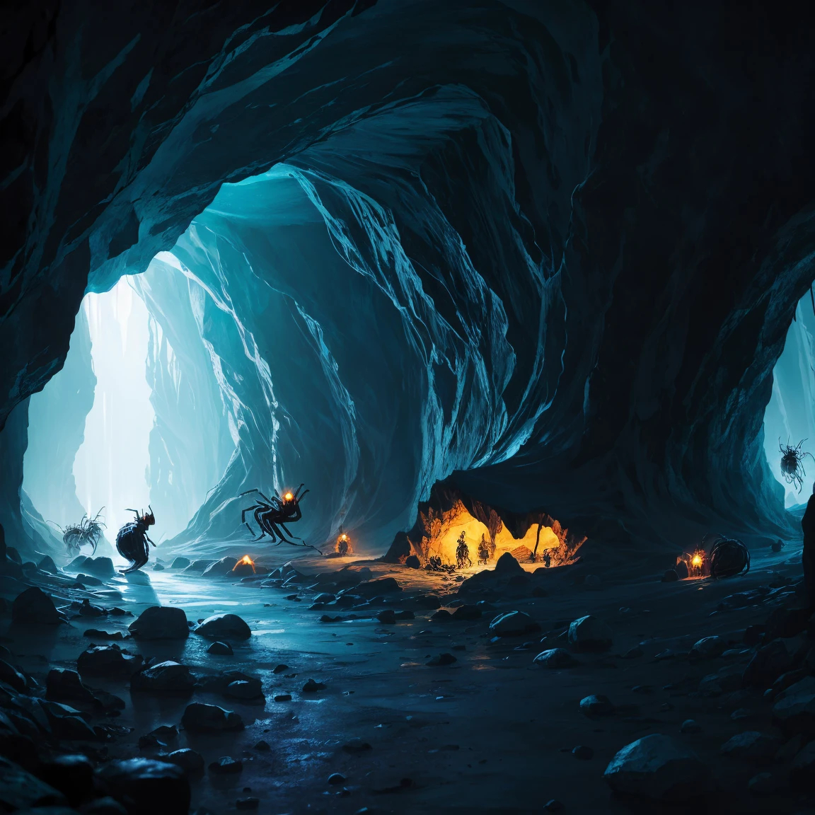 Spiders in a cave.