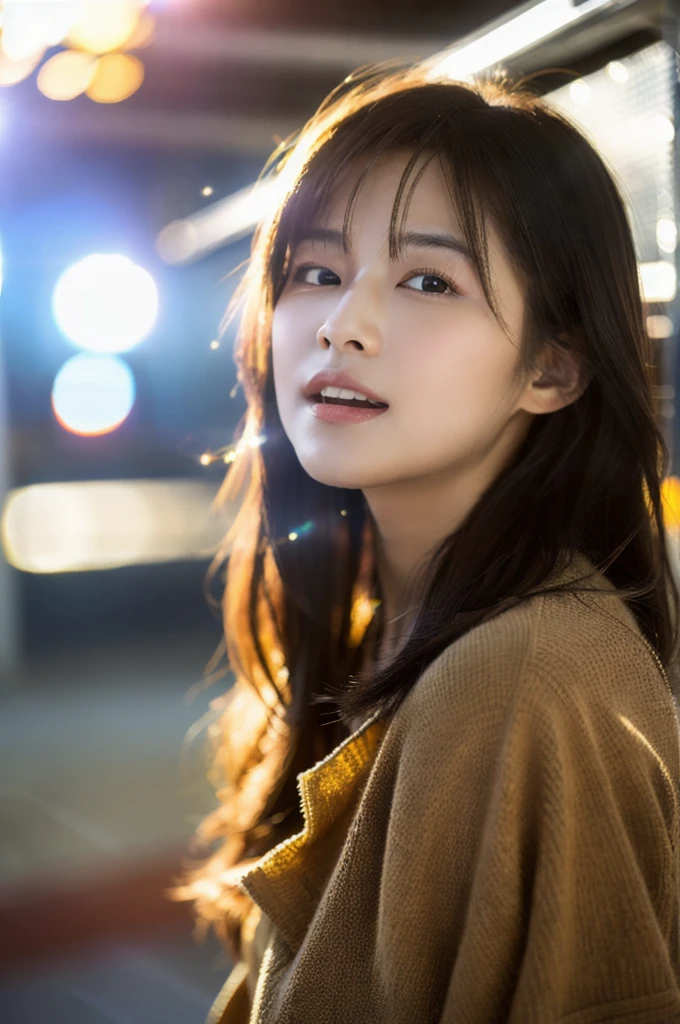 (8K, Highest quality, masterpiece: 1.2), Very detailed, Super Resolution, (LOL:1.1), (Open your mouth:1.1), (Eyes Wide Open:1.2), Sun glare, Blurred Background, Particles of light, Strong winds, convenience store