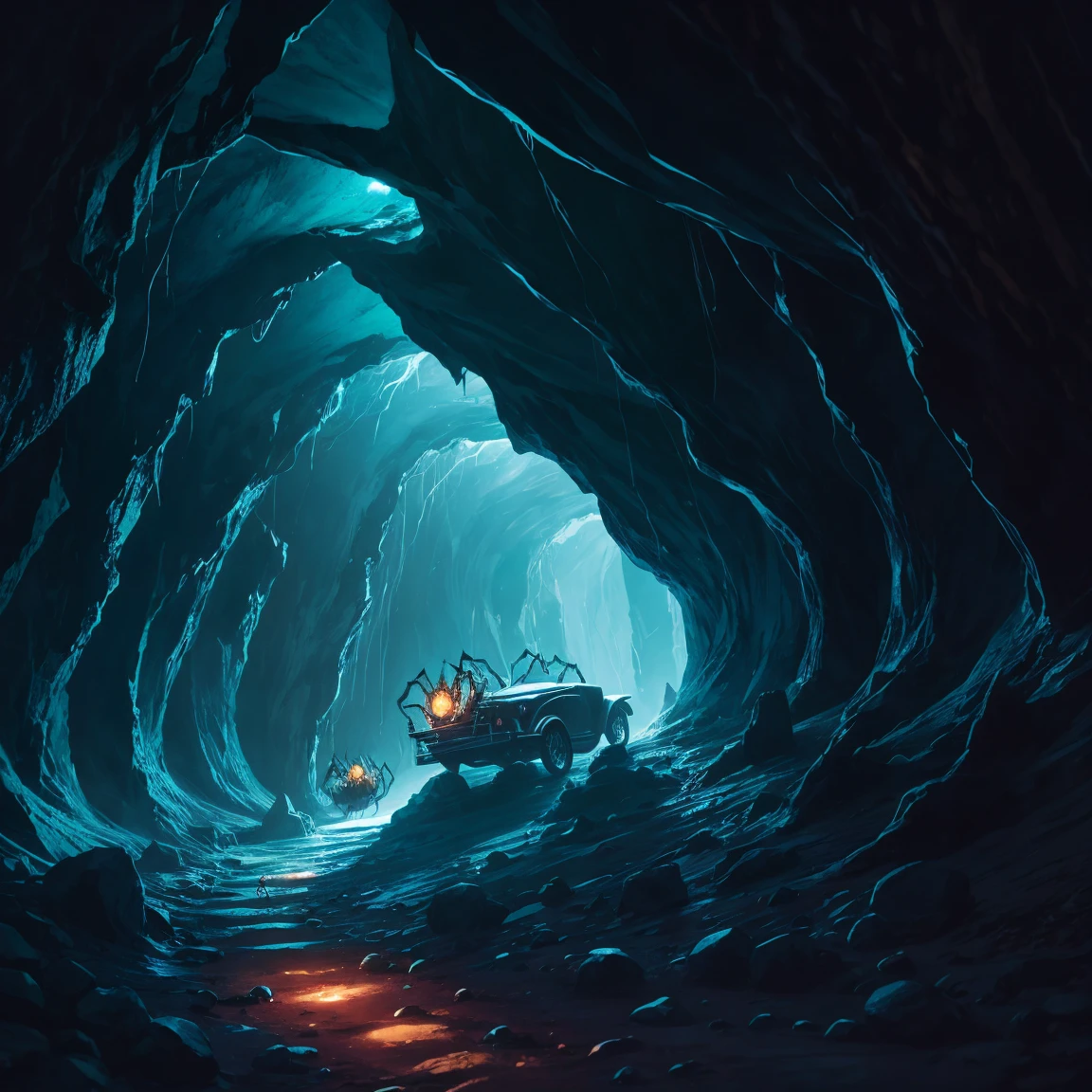 Spiders in a cave.
