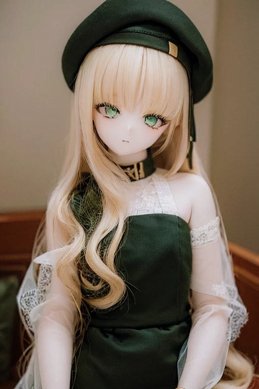 ((highest quality)), ((masterpiece)), (extremely detailed), kukolnydom, doll, ciel_synduality_noir, blonde hair, green eyes, long hair, bangs, mature woman, solo, standing, 8k