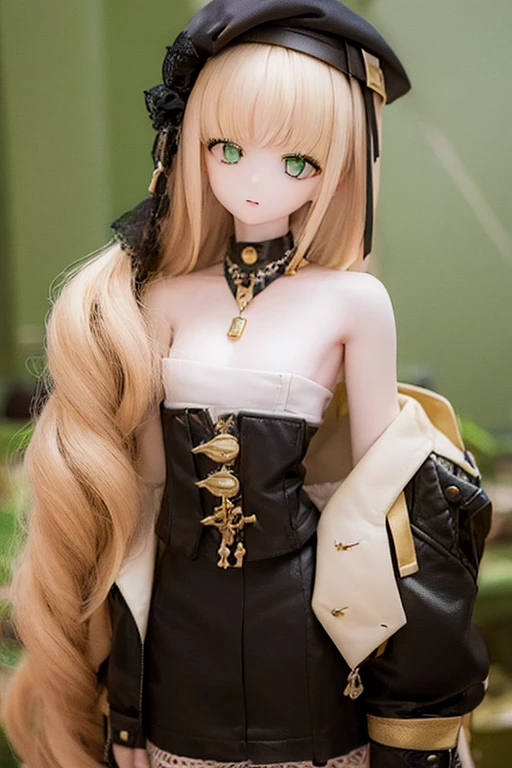 ((highest quality)), ((masterpiece)), (extremely detailed), kukolnydom, doll, ciel_synduality_noir, blonde hair, green eyes, long hair, bangs, mature woman, solo, standing, 8k