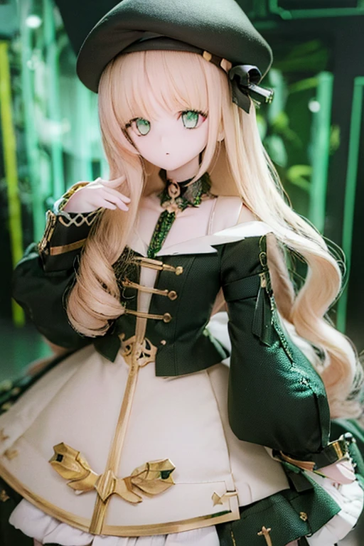 ((highest quality)), ((masterpiece)), (extremely detailed), kukolnydom, doll, ciel_synduality_noir, blonde hair, green eyes, long hair, bangs, mature woman, solo, standing, 8k