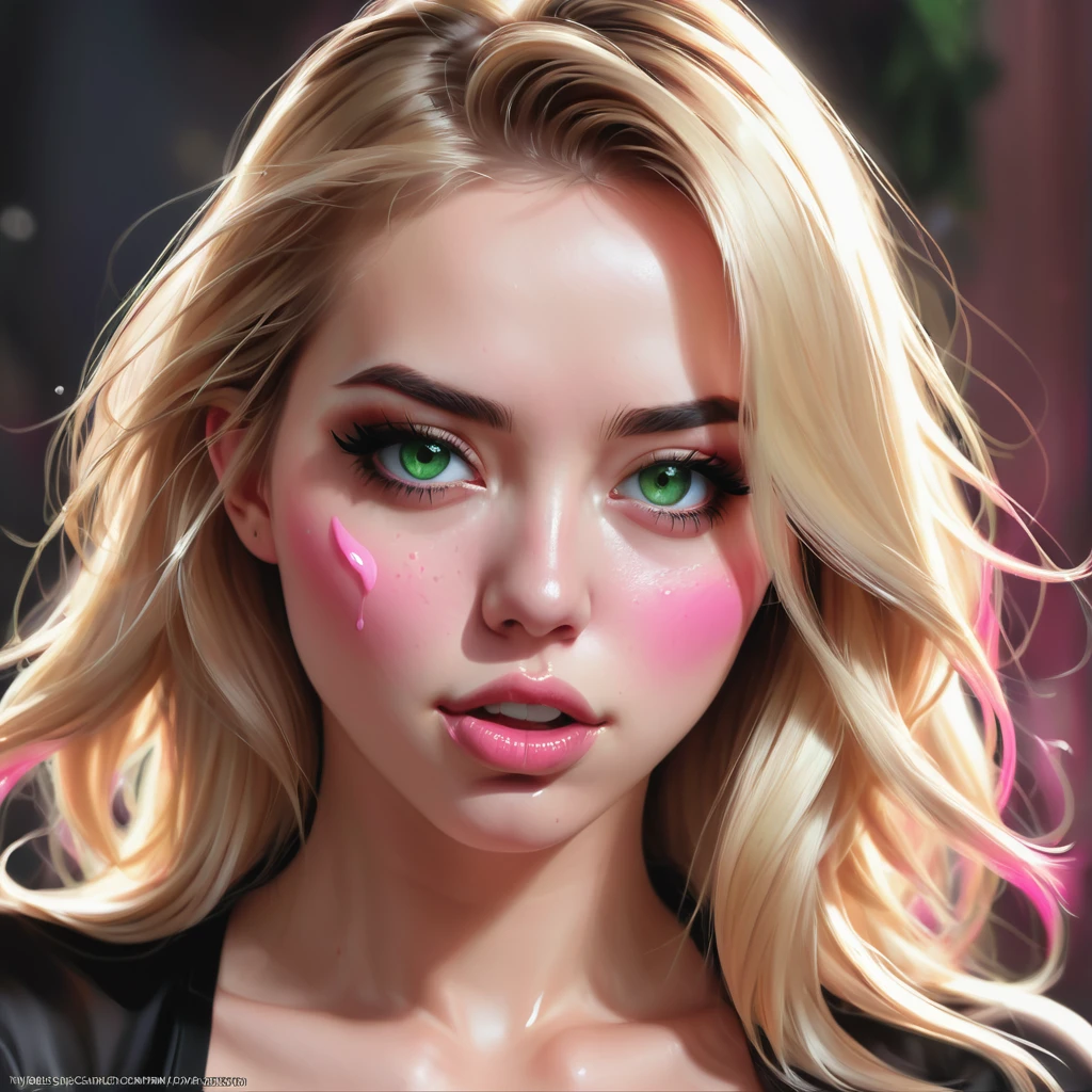 Oral rape of the woman blonde hair green eyes and pink batm and a black top, realistic art style, RossDraws portrait, Artgerm portrait, Anime realistic artstyle, 4K realistic digital art, 4K realistic digital art, 8K Artgerm Bokeh, DeviantArt Artstation CGScosiety, ArtGerm extremely detailed, made with anime painter studio, RossDraw digital painting, (cum on face:1.3), (cum on black top: 1.3)