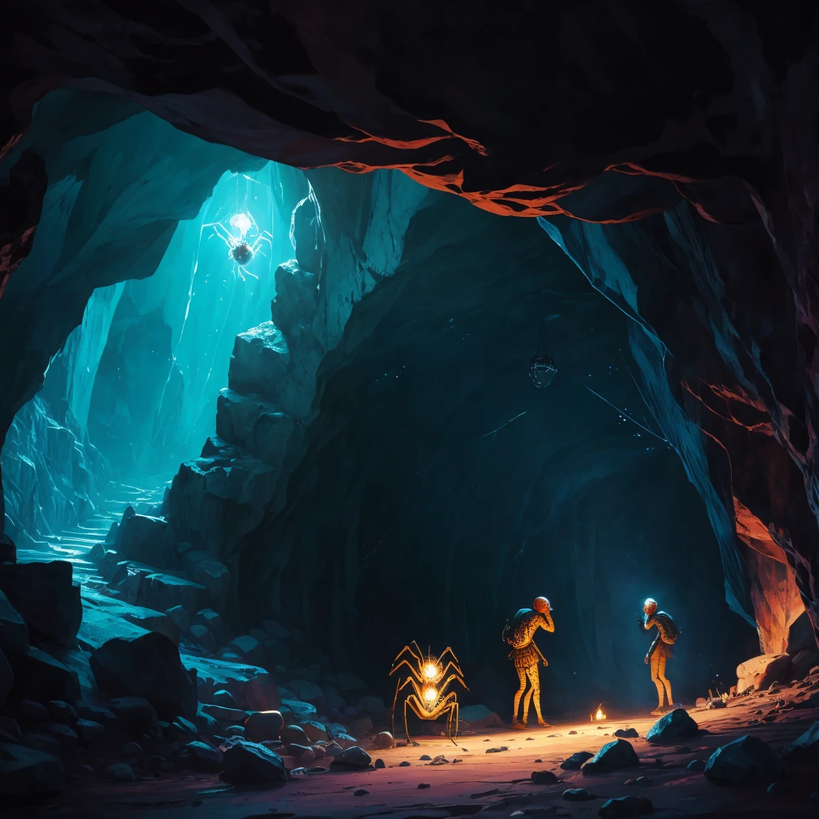 Spiders in a cave.