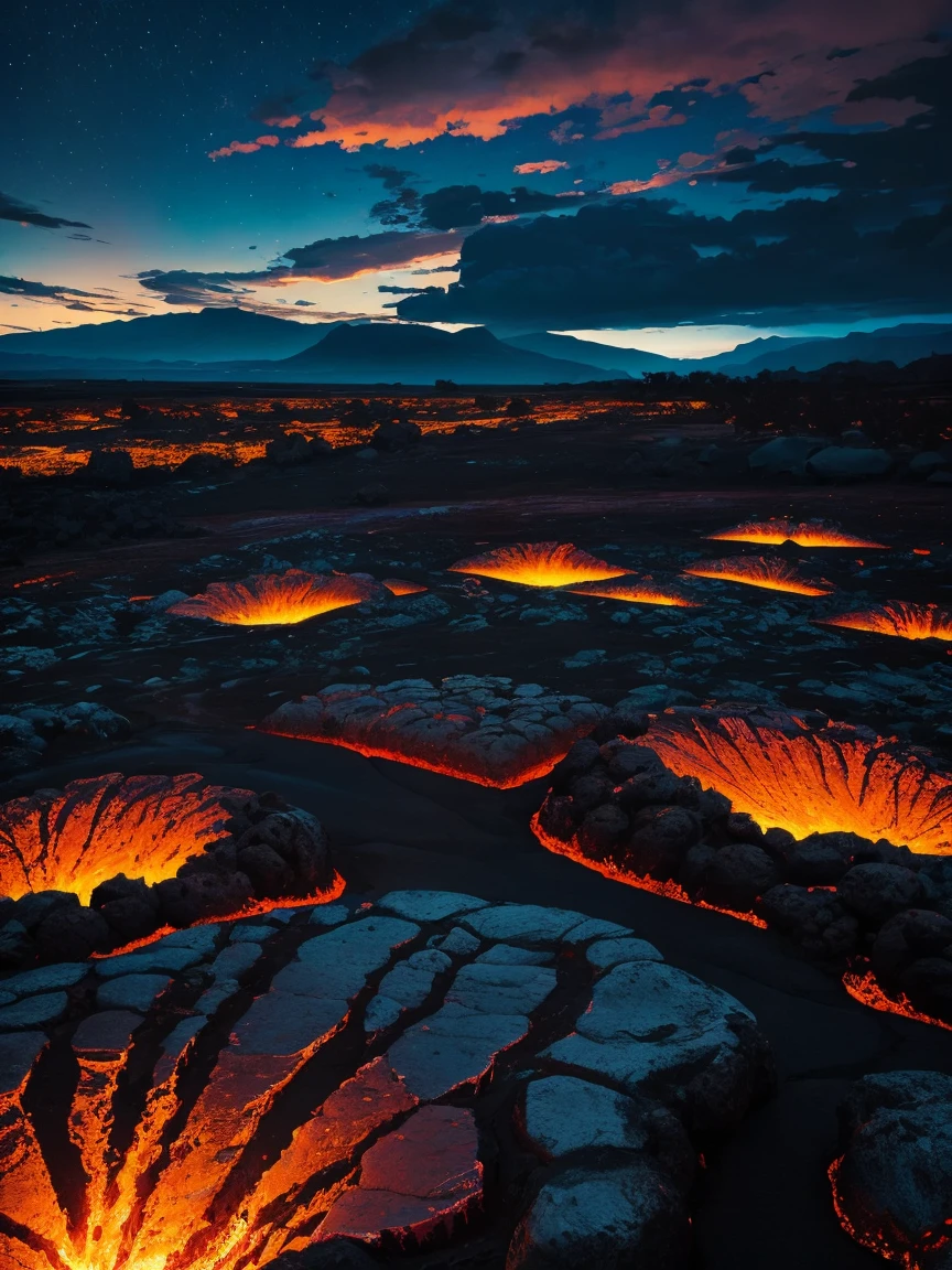 Lava fields at night.