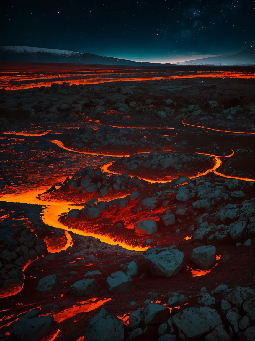 Lava fields at night.