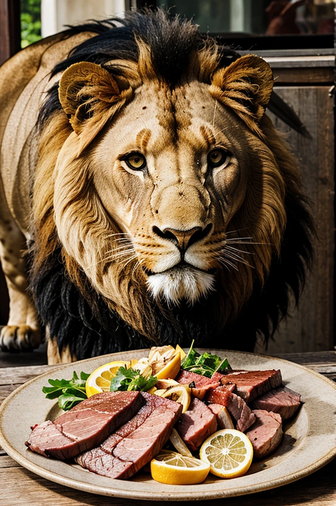 Lion eating meat