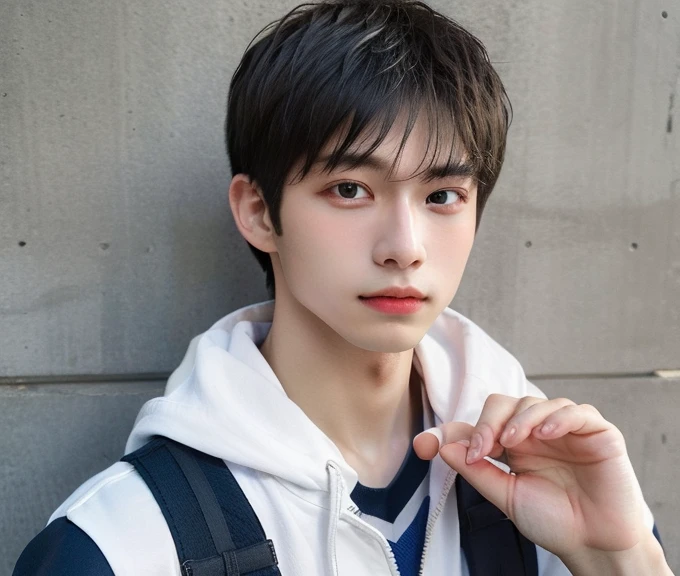 (masterpiece, best quality:1.3), upper body, solo, a cool boy, , simple school background