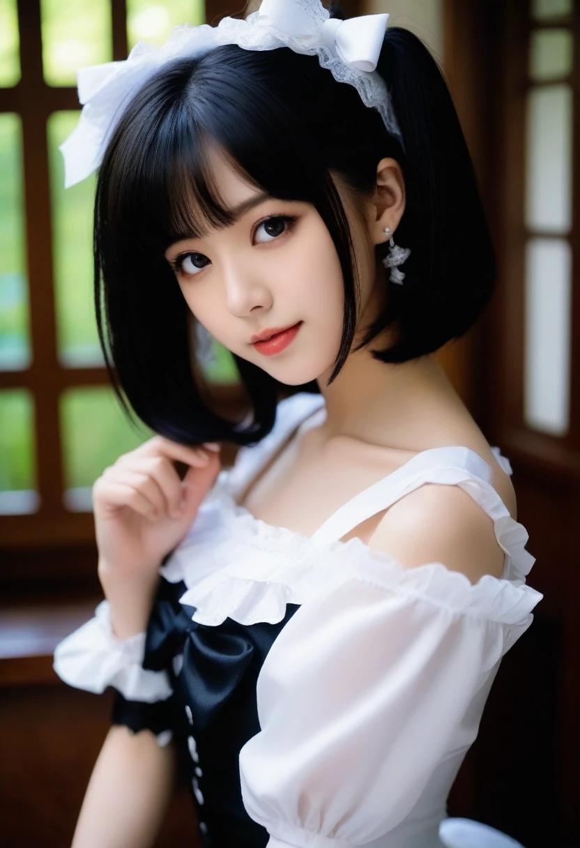 8K, Ultra-high resolution, Highest quality, masterpiece, 三分割法によるphotograph,Surreal, photograph, 1 girl, (16 years old:1.3), pretty girl, Cute face, Beautiful eyes in every detail, 細かくdetailedに,masterpiece,, One Girl:1.2, Japan Female Announcer,Young Wife,whole body、Black Hair、well-groomed eyebrows,Slutty Lip Makeup,1 Woman Standing, ,((White bondage and white gothic lolita)),Pencil Skirt、Black Stockings,Black high heels,Cute gestures、so beautiful,A carefree smile,Healing the heart,blunt bangs,Looking at the audience、beauty,Long neck、Laugh a little、Please close your mouth and laugh、(((Ideal body type))),A-cup small breasts :2,、Portraiture:2、Perfect Anatomy、鮮明なdetailed、detailed、Surreal、Light and shadow,Strong light