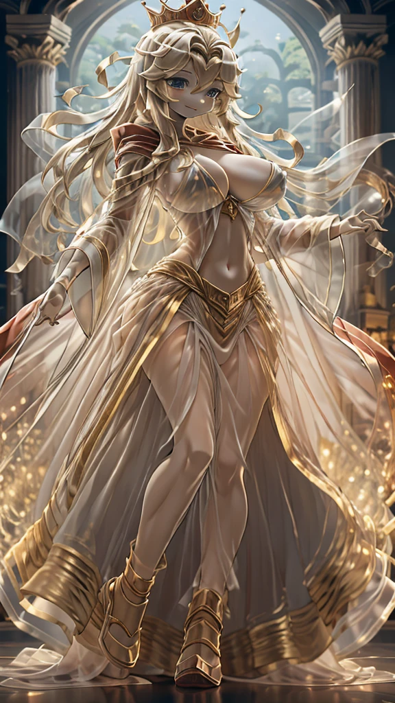 Queen,Innocent expression,Innocent smile,crown,redcloak,Blonde,Big breasts, red,redcloak,cloak,Transparent skirt,Transparent textured skirt,Transparent textured skirt,Transparent shirt,Transparent coat,Transparent coat,Transparent coat,Translucent raincoat,Bottom lining,内衬搭配Transparent coat,Bikini underwear,半Transparent coat,,Transparent coat下面是,Transparent textured skirt