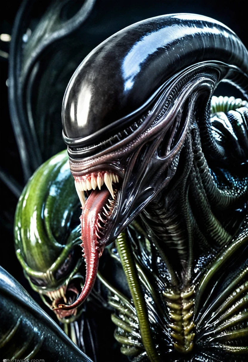 (((Extreme close-up Xenomorph Alien the eighth passenger fusion Medusa snakes like hair Greek mythology surreal and cinematographic images Color Splash images)),(((Front Images)))