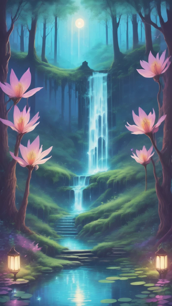 "Moonlight Priestess, tropical oasis, Magical Pond, Mysteries of the Night, The magic of the ethereal"