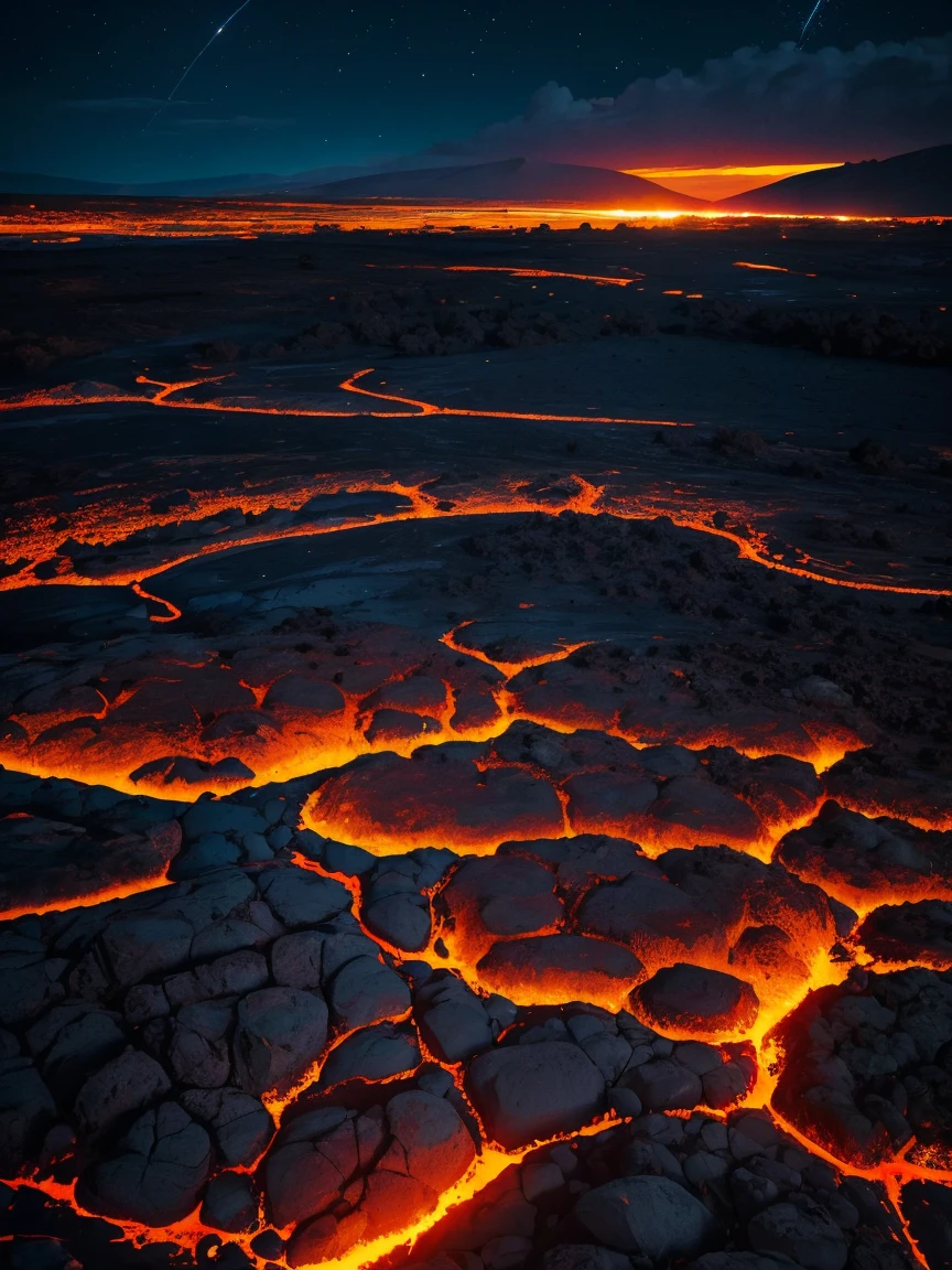 Lava fields at night.
