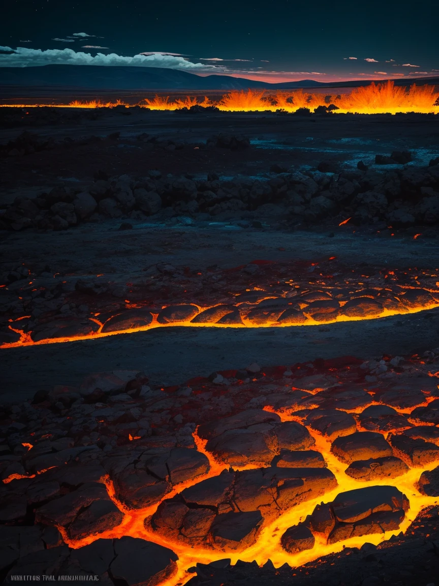 Lava fields at night.