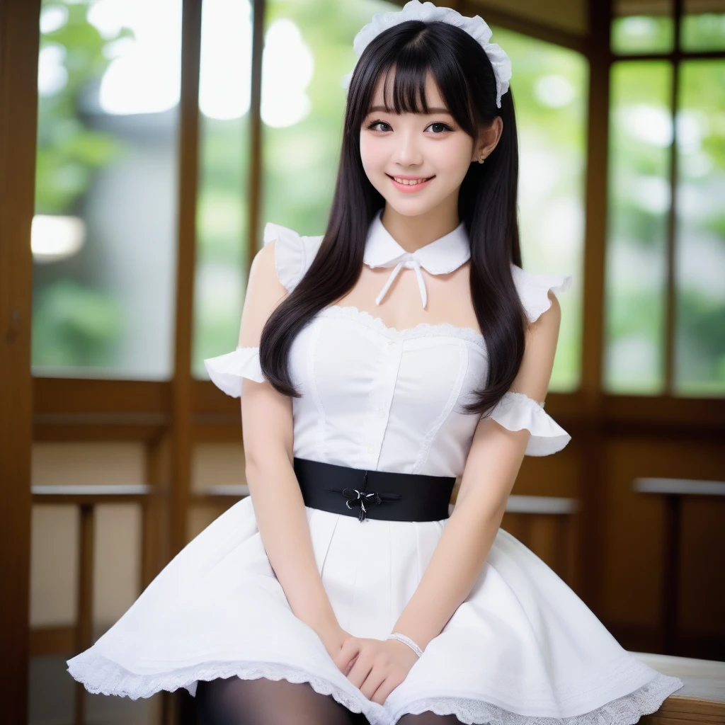 8K, Ultra-high resolution, Highest quality, masterpiece, 三分割法によるphotograph,Surreal, photograph, 1 girl, (:1.3), pretty girl, Cute face, Beautiful eyes in every detail, 細かくdetailedに,masterpiece,, One Girl:1.2, Japan Female Announcer,Young Wife,whole body、Black Hair、well-groomed eyebrows,Slutty Lip Makeup,1 Woman Standing, ,((White bondage and white gothic lolita)),PenSkirt、Black Stockings,Black high heels,Cute gestures、so beautiful,A carefree smile,Healing the heart,blunt bangs,Looking at the audience、beauty,Long neck、Laugh a little、Please close your mouth and laugh、(((Ideal body type))),A-cup small breasts :2,、Portraiture:2、Perfect Anatomy、鮮明なdetailed、detailed、Surreal、Light and shadow,Strong light