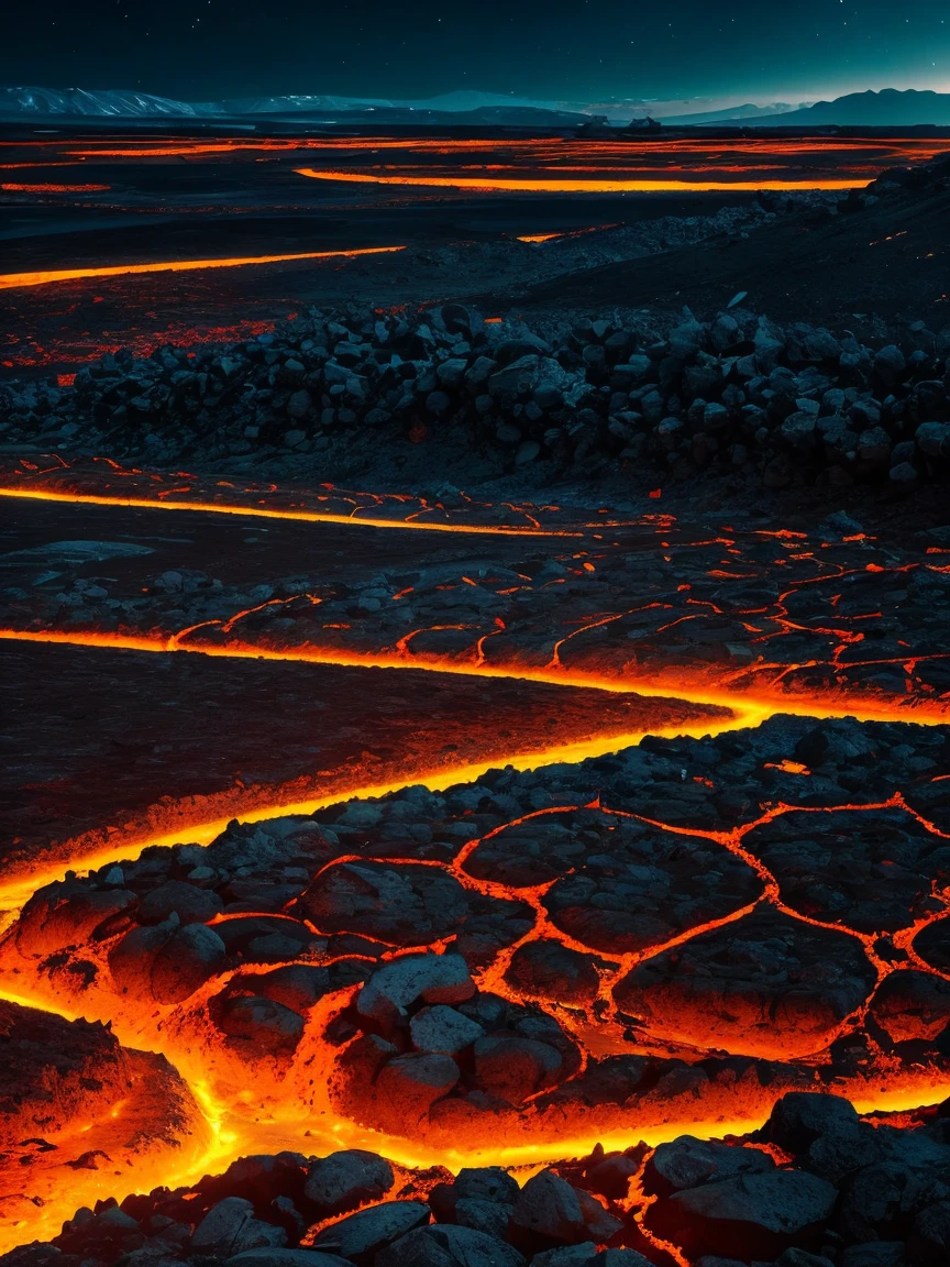 Lava fields at night.