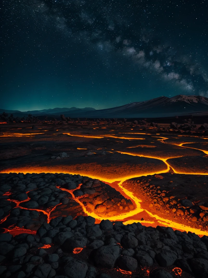 Lava fields at night.