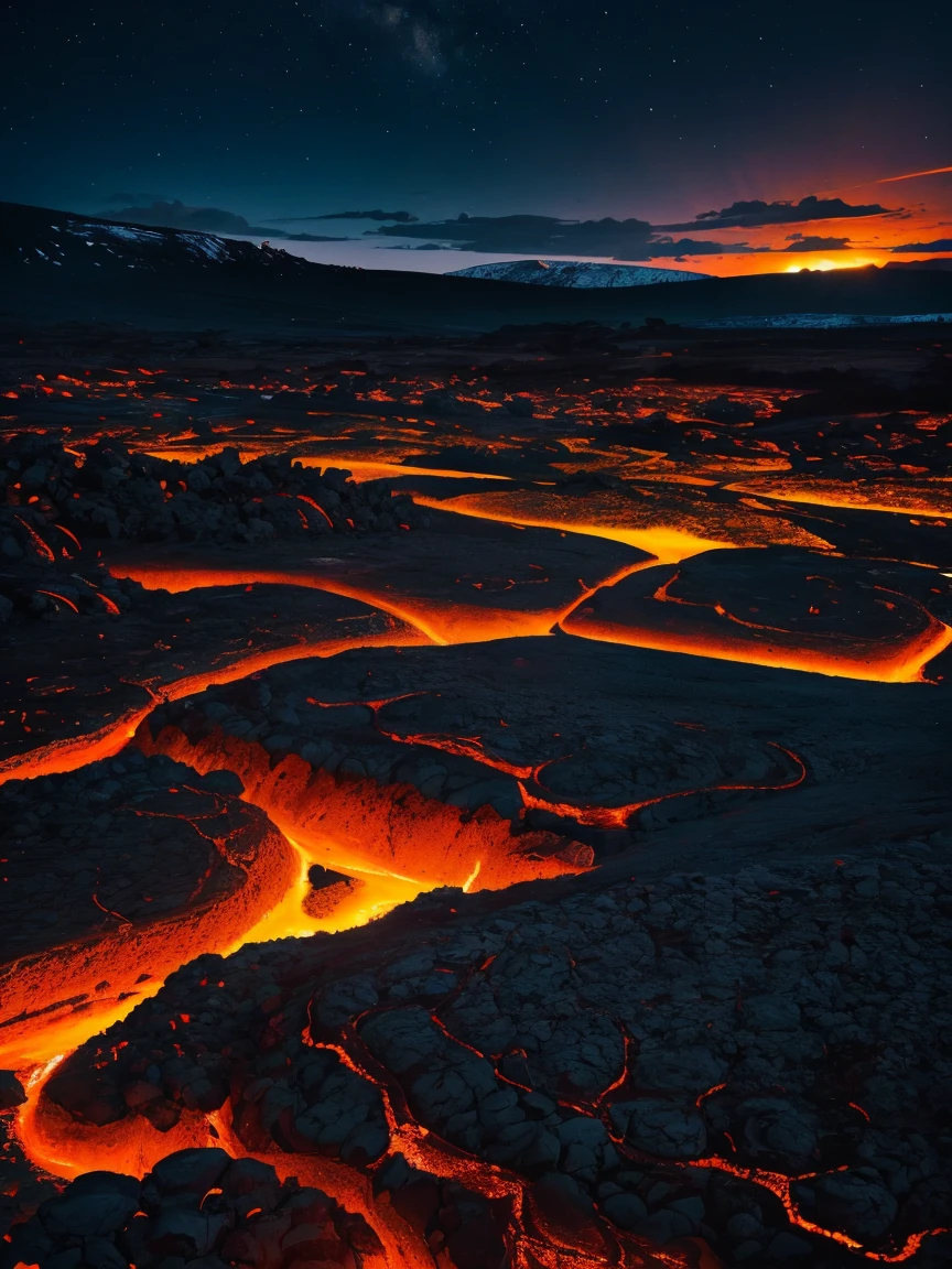 Lava fields at night.
