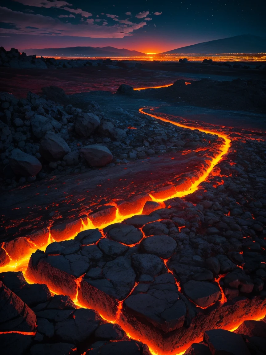 Lava fields at night.