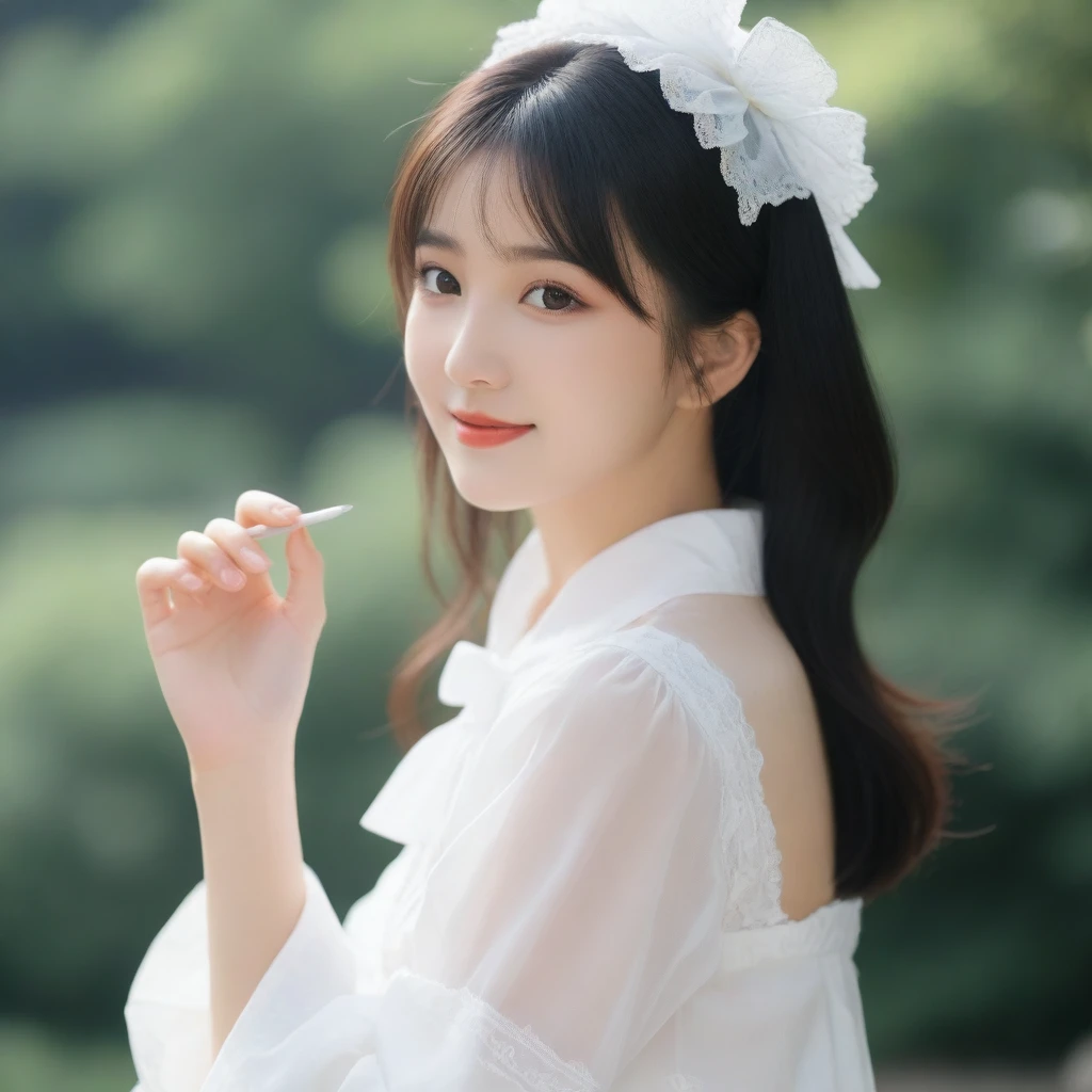 8K, Ultra-high resolution, Highest quality, masterpiece, 三分割法によるphotograph,Surreal, photograph, 1 girl, (16 years old:1.3), pretty girl, Cute face, Beautiful eyes in every detail, 細かくdetailedに,masterpiece,, One Girl:1.2, Japan Female Announcer,Young Wife,whole body、Black Hair、well-groomed eyebrows,Slutty Lip Makeup,1 Woman Standing, ,((White bondage and white gothic lolita)),Pencil Skirt、Black Stockings,Black high heels,Cute gestures、so beautiful,A carefree smile,Healing the heart,blunt bangs,Looking at the audience、beauty,Long neck、Laugh a little、Please close your mouth and laugh、(((Ideal body type))),A-cup small breasts :2,、Portraiture:2、Perfect Anatomy、鮮明なdetailed、detailed、Surreal、Light and shadow,Strong light