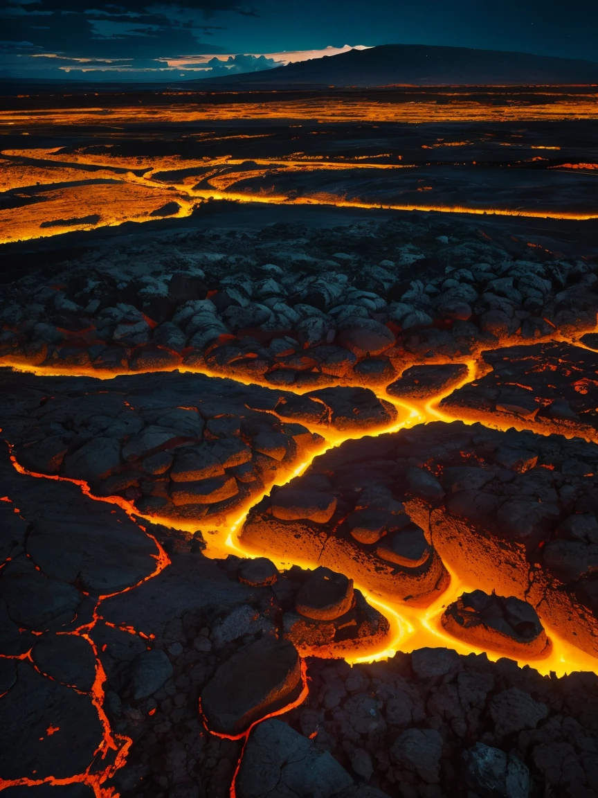 Lava fields at night.