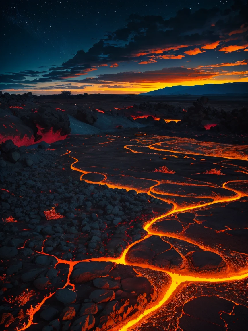 Lava fields at night.
