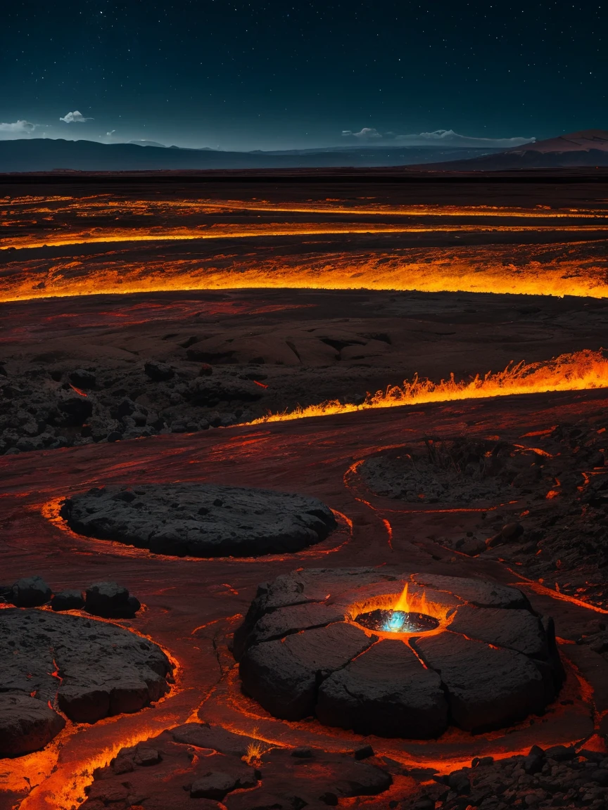 Lava fields at night.