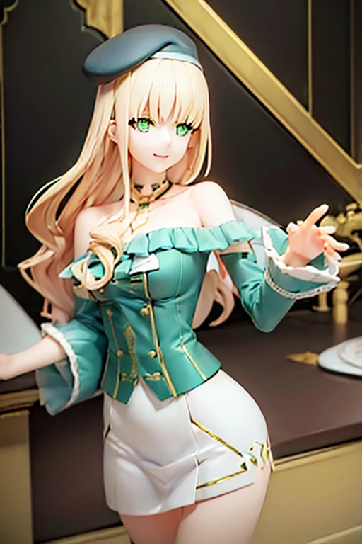 ((highest quality)), ((masterpiece)), (extremely detailed), ciel_synduality_noir, blonde hair, green eyes, long hair, bangs, mature woman, solo, dynamic pose, seductive smile, 8k