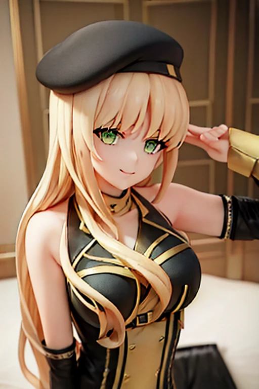 ((highest quality)), ((masterpiece)), (extremely detailed), ciel_synduality_noir, blonde hair, green eyes, long hair, bangs, mature woman, solo, dynamic pose, seductive smile, 8k