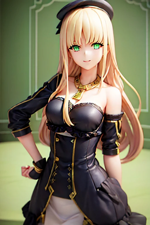 ((highest quality)), ((masterpiece)), (extremely detailed), ciel_synduality_noir, blonde hair, green eyes, long hair, bangs, mature woman, solo, dynamic pose, seductive smile, 8k