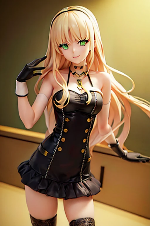 ((highest quality)), ((masterpiece)), (extremely detailed), ciel_synduality_noir, blonde hair, green eyes, long hair, bangs, mature woman, solo, dynamic pose, seductive smile, 8k