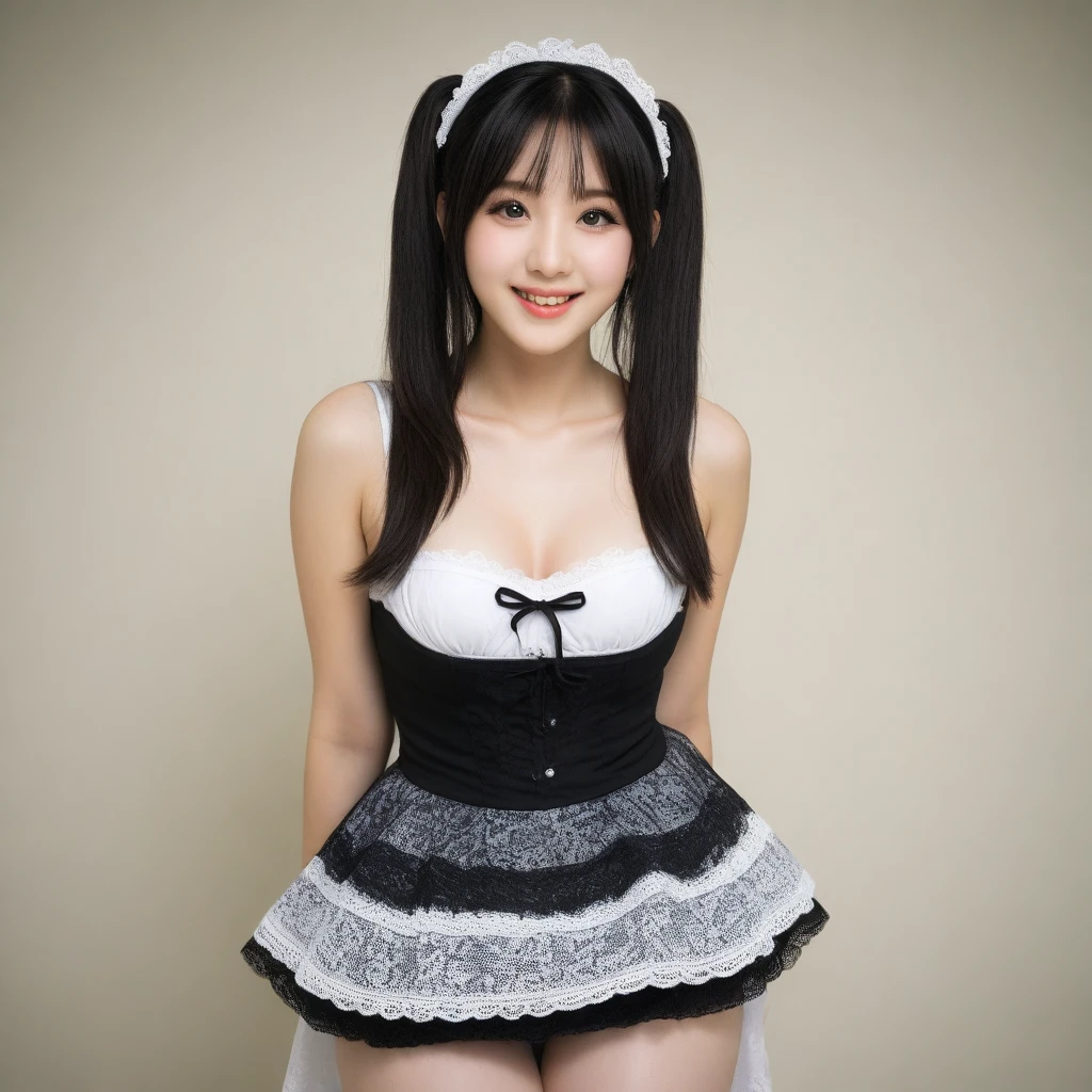 8K, Ultra-high resolution, Highest quality, masterpiece, 三分割法によるphotograph,Surreal, photograph, 1 girl, (:1.3), pretty girl, Cute face, Beautiful eyes in every detail, 細かくdetailedに,masterpiece,, One Girl:1.2, Japan Female Announcer,Young Wife,whole body、Black Hair、well-groomed eyebrows,Slutty Lip Makeup,1 Woman Standing, ,((White bondage and white gothic lolita)),PenSkirt、Black Stockings,Black high heels,Cute gestures、so beautiful,A carefree smile,Healing the heart,blunt bangs,Looking at the audience、beauty,Long neck、Laugh a little、Please close your mouth and laugh、(((Ideal body type))),A-cup small breasts :2,、Portraiture:2、Perfect Anatomy、鮮明なdetailed、detailed、Surreal、Light and shadow,Strong light