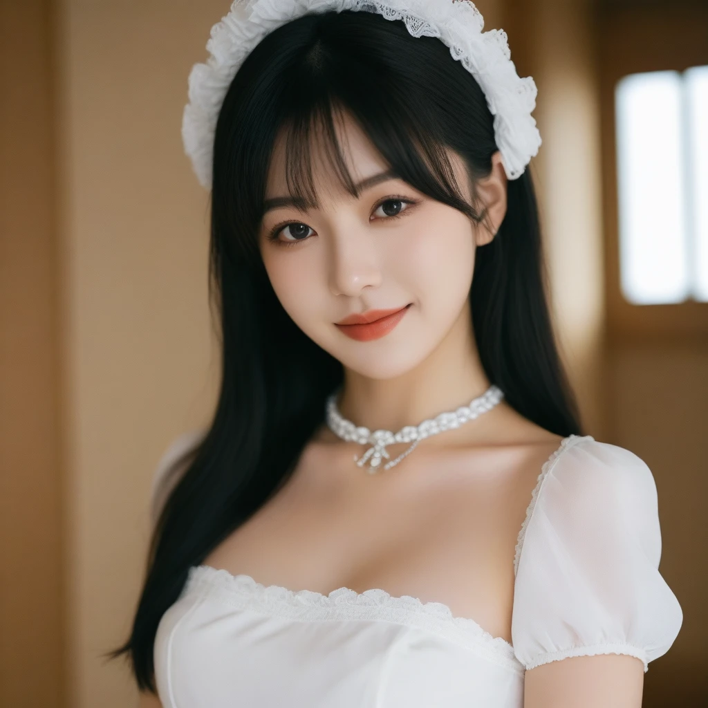 8K, Ultra-high resolution, Highest quality, masterpiece, 三分割法によるphotograph,Surreal, photograph, 1 girl, (16 years old:1.3), pretty girl, Cute face, Beautiful eyes in every detail, 細かくdetailedに,masterpiece,, One Girl:1.2, Japan Female Announcer,Young Wife,whole body、Black Hair、well-groomed eyebrows,Slutty Lip Makeup,1 Woman Standing, ,((White bondage and white gothic lolita)),Pencil Skirt、Black Stockings,Black high heels,Cute gestures、so beautiful,A carefree smile,Healing the heart,blunt bangs,Looking at the audience、beauty,Long neck、Laugh a little、Please close your mouth and laugh、(((Ideal body type))),A-cup small breasts :2,、Portraiture:2、Perfect Anatomy、鮮明なdetailed、detailed、Surreal、Light and shadow,Strong light