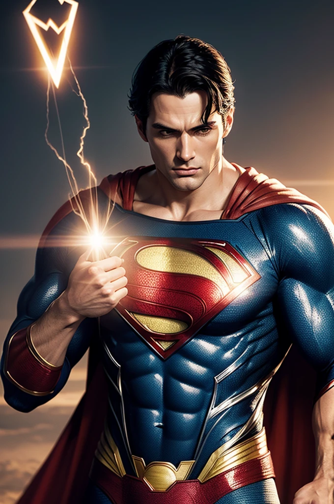 Create an image of Superman lighting a Saint John&#39;s bonfire using heat vision 