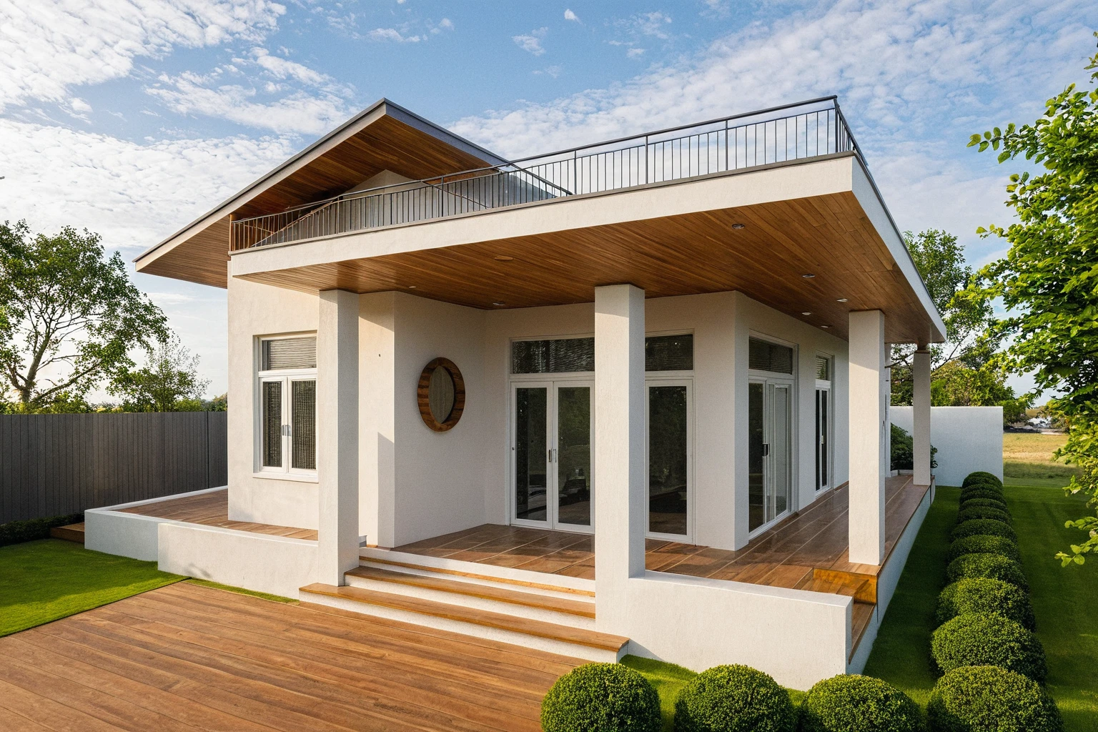 head of&#39;artwork, High quality, best quality, authentique, great detail, En plein air, villa de plain-piedXL, credit group, style de maison moderne dans la rue ,stairs, white wall ,road,pavement, grass, trees, sky, nuvens, (day light:1.1)
