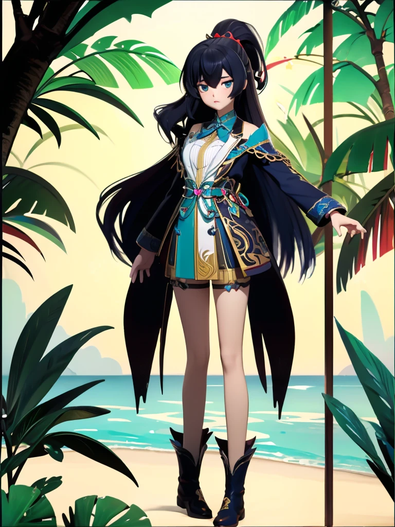 Seizo Watase style, Simple Line Initialism,Abstract art, 3d character, colorful hearts ,(((The most beautiful girl of all time))), (full body 1.2), only girl, 25 year old, full body, (((8k))),, (((3d))), long hair, black hair, jungle background, hair tied high,