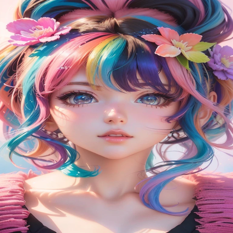 Colorful Hair,Close-up of a woman, Cute realistic portrait, Anime Style. 8K, Stunning Anime Face Portraits, Detailed digital anime art, Anime Style 4 k, Anime Styled digital art, Cute and detailed digital art, Beautiful digital art, rossdraws pastel vivid, Anime Styled 3d, Realistic Anime 3D Style