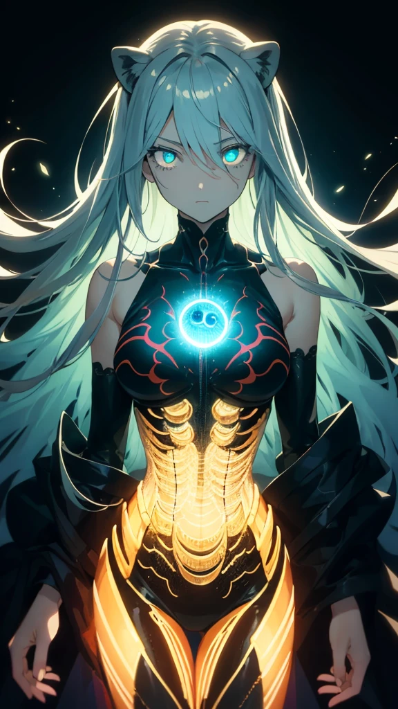 Lion, Yokai, mono eye, hard to describe, abstract, Ominous, Japan, masterpiece, perfect anatomy, intricate, (highly detailed), masterpiece, photorealistic, perfect anatomy, cinematic lighting, shading, super detailed skin, beautiful detailed eyes,glowing eyes, neon clothes, best quality, ultra-detailed, (illustration), ultra-detailed, looking at viewer, (extremely delicate eyes:1.3), medieval gothic clothetremely detailed medieval shiny gothic clothelood-dark background, fantasy theme, dynamic pose, vibrant colour, shadow, contrast, refraction, perspective, depth, good anatomy, stunning details