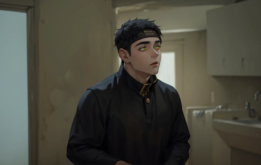 cute boy with white hair, yellow eyes, black clothes from ancient Egypt, he is 17 years old