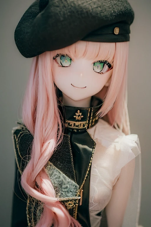 ((highest quality)), ((masterpiece)), (extremely detailed), kukolnydom, doll, ciel_synduality_noir, pink hair, green eyes, long hair, blunt bangs, mature woman, solo, dynamic pose, seductive smile, 8k