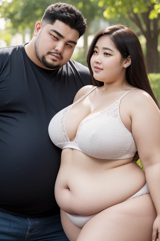 186cm 105kg male, Women weighing more than 100kg, Severely obese woman, 초Severely obese woman, A friendly obese man and woman couple, Facing each other, chest and stomach touching, Abdominal exposure, severe abdominal obesity, Women are fatter than men, Women weigh more than men, woman with thick waist, man with thick waist, her belly is fat and round, visible ship, She has a jiggly, fat, round belly, belly exposed, fat belly, 8K, realistic