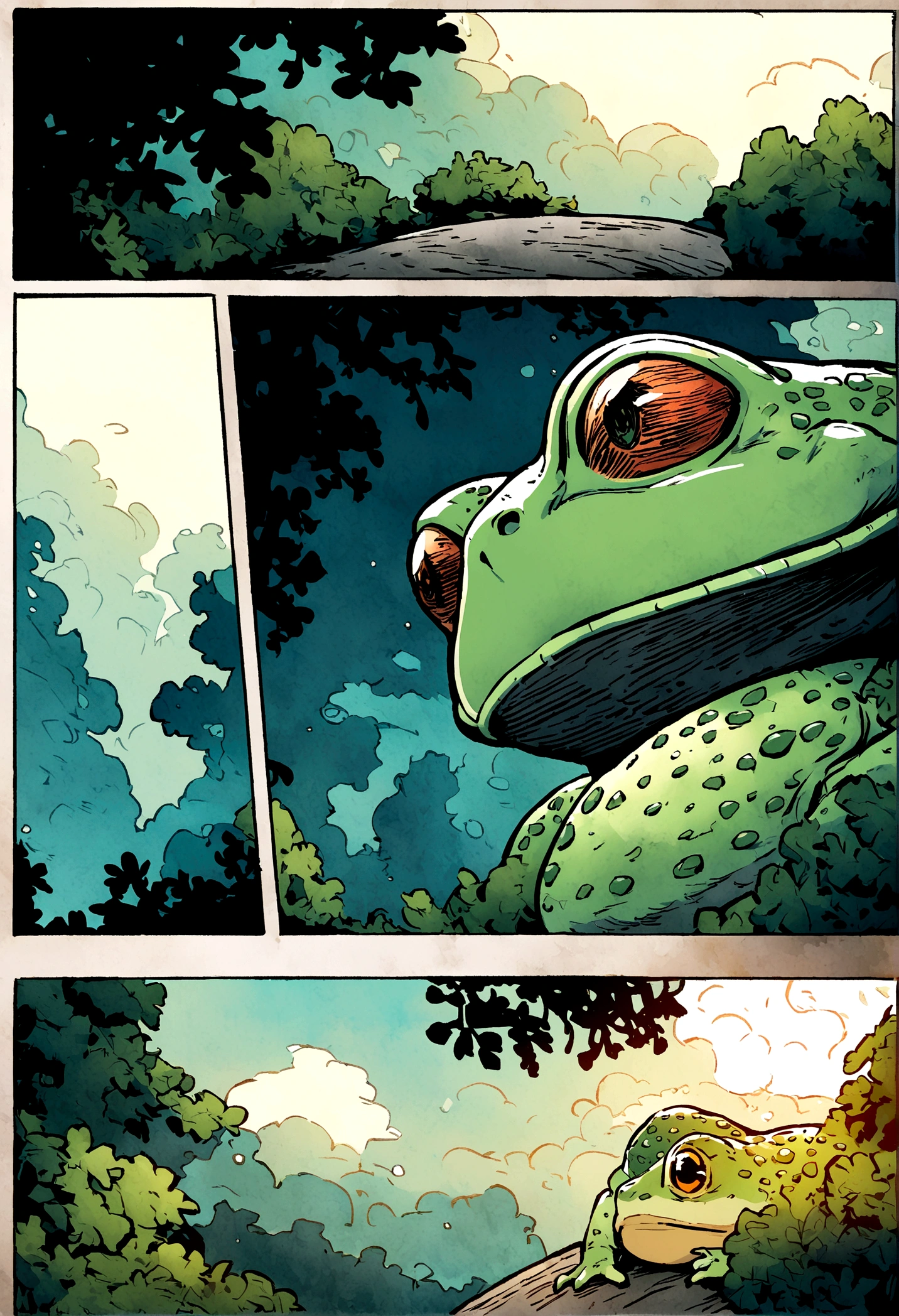 Photo of a toad holding a book in comic style