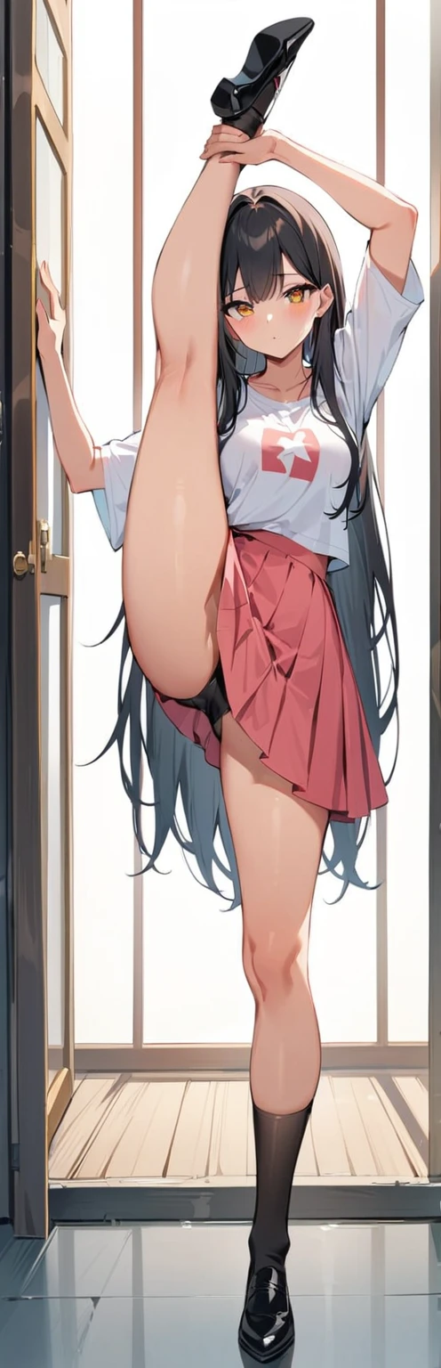 (masterpiece, Highest quality:1.2), One girl, alone,Are standing_Split,
Yuki mandarin orange, Long Hair,black无袖短背心,Pink Skirt,black