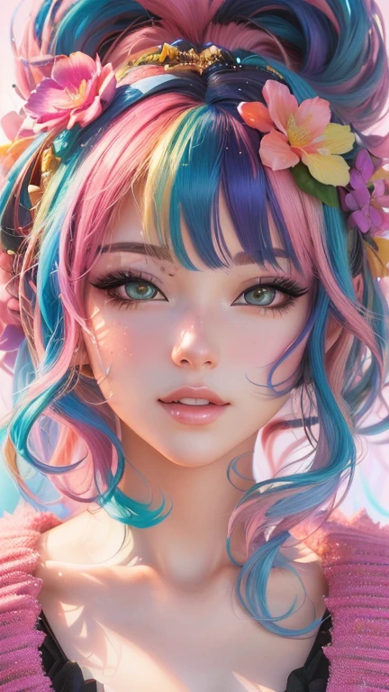 Close up portrait of woman with colorful hair, Cute realistic portrait, Anime Style. 8K, Stunning Anime Face Portraits, Detailed digital anime art, Anime Style 4 k, Anime Styled digital art, Cute and detailed digital art, Beautiful digital art, rossdraws pastel vivid, Anime Styled 3d, Realistic Anime 3D Style
