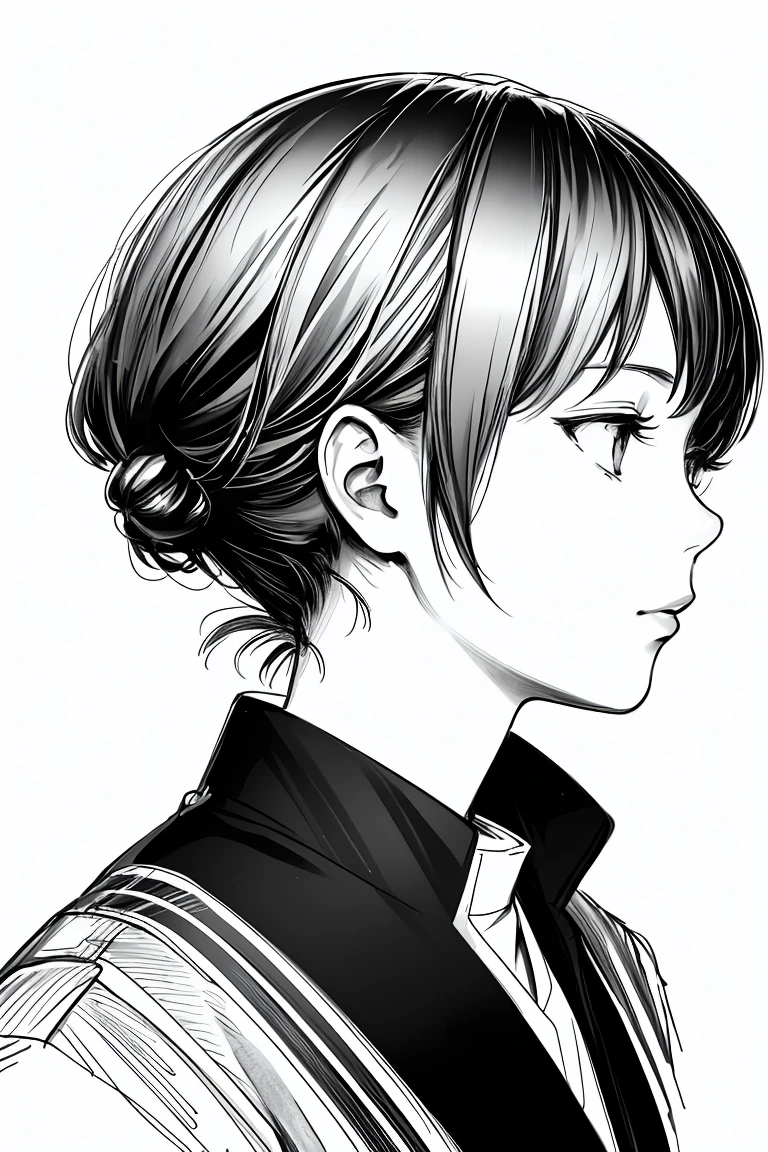 masterpiece, Acura, One girl, alone, short, Profile close-up, , tie, White Background, Monochrome, Line art, ((sketch))
