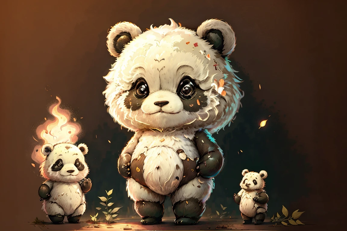 whole body Cute standing panda Line drawn illustration Stick in hand