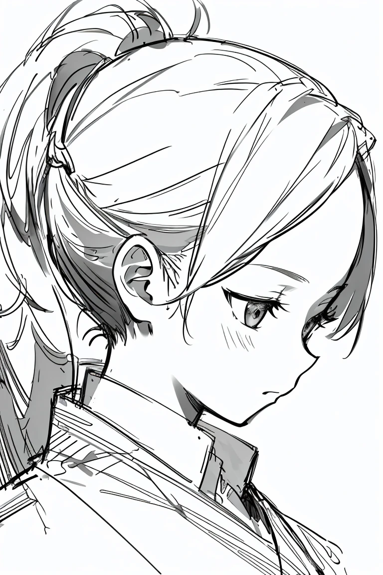 masterpiece, Acura, One girl, alone, short, Profile close-up, , tie, White Background, Monochrome, Line art, ((sketch))