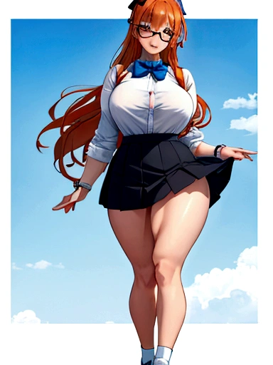 sexy pose there is a woman in a Short skirt and a shirt posing, high socks, a Surreal , Surreal , real high school girl, photorealistic rendering of anime girl, Realistic whole body, sakimichan hdri, figura completa Surrealista, photorealistic perfect body, pose casual, seductive anime girl, soft anime cg art, from girls frontline anime girl perfect body in a very Short skirt and a bow tie posing, a Surreal , real high school girl, Surreal , short full length portrait!, anime full body illustration, April rendering, The tenacity of the blue reflection, wearing a skirt, wearing a skirt, cute 3d anime girl rendering, full body illustration, Hugeなchest, super Short skirt, a shy girl, wearing glasses, Orange hair, panties, mini skirt, Short skirt, very Short skirt, split button, Thick, Masterpiece of sexy pose,of the highest quality,best illustrations,Very detailed,1 girl,alone,,attractive,blush, Huge chest,short hair, orange hair, Big,((Huge_chest))),